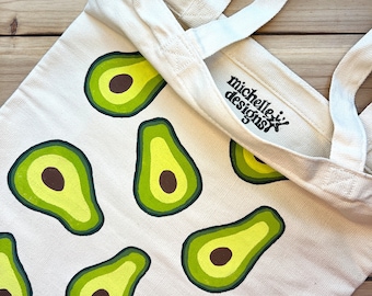 Handbemalte Grüne Avocado Frucht Druck Design, Canvas Tragetasche, Einzigartige Tragetasche