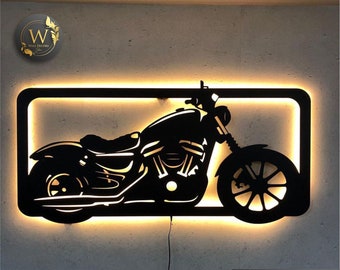 Wall Sign 3D, chopper wall decor, led light wall decor, composite sign with led lights, motorcycle led sign, souvenirs, motorcycle wall art