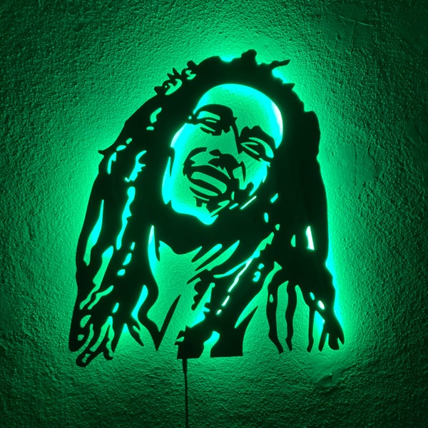 Bob Marley wall decor, led light wall decor,  composite sign with led lights, Bob Marley led sign, Bob Marley wall art