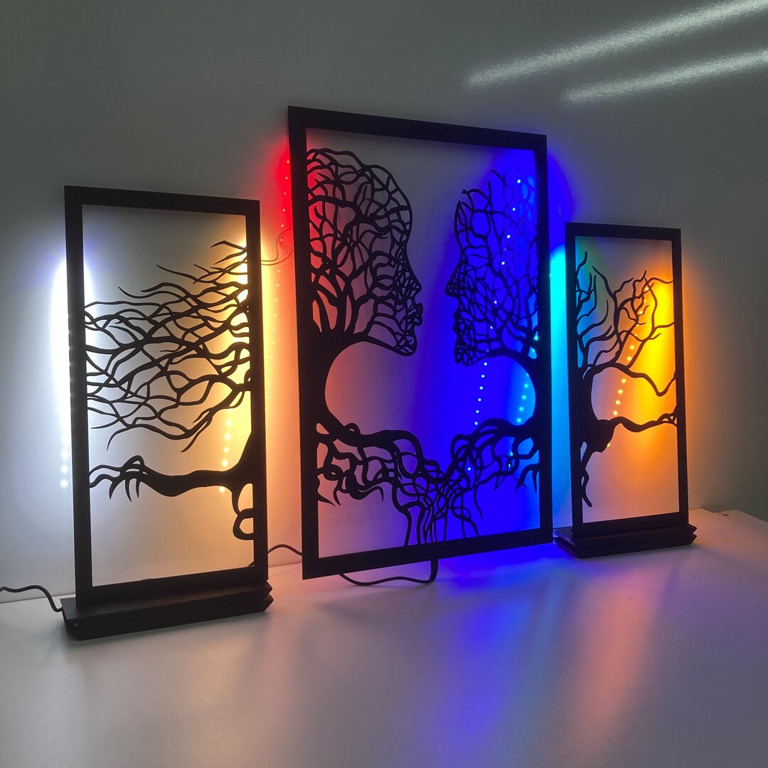 Wall Sign 3D, Tree of Life Wall Decor, Led Light Wall Decor, Metal Tree