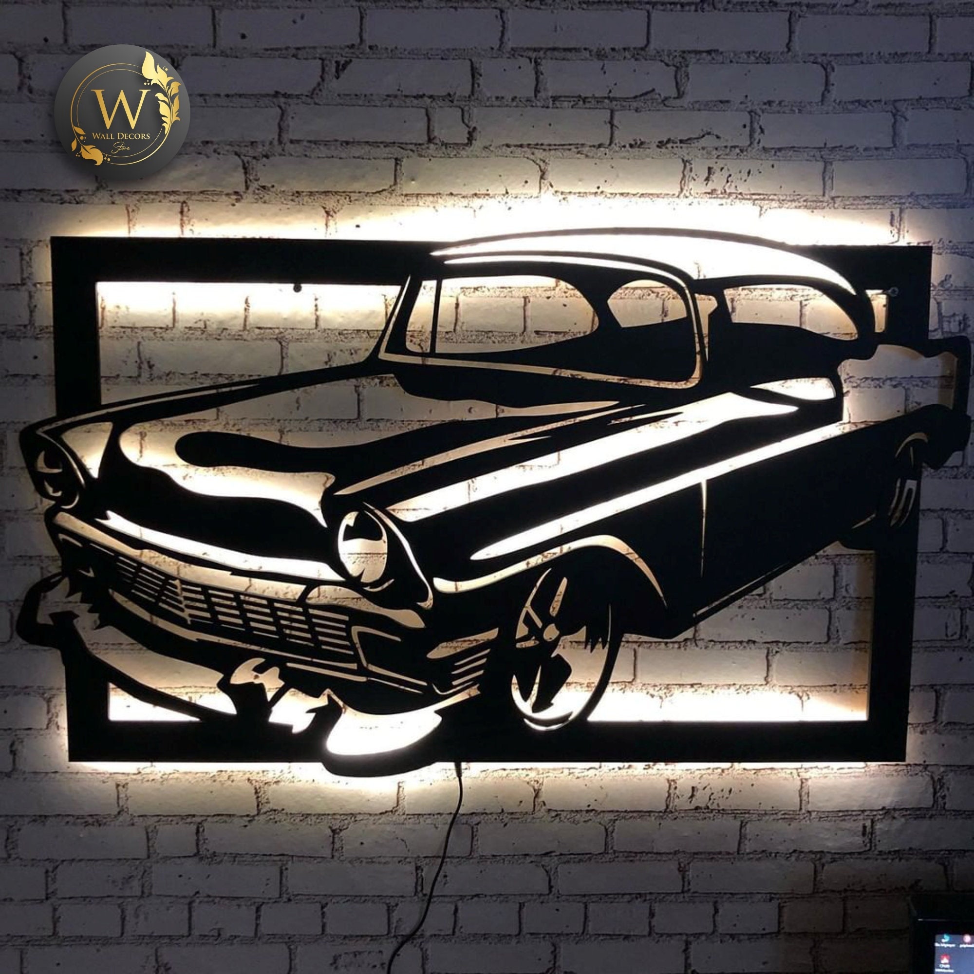 Wall Sign 3d Classic Car Wall Decor Led Light Wall Decor Composite Sign With Led Lights Souvenirs Classic Car Wall Wall Art Chevrolet PT54090