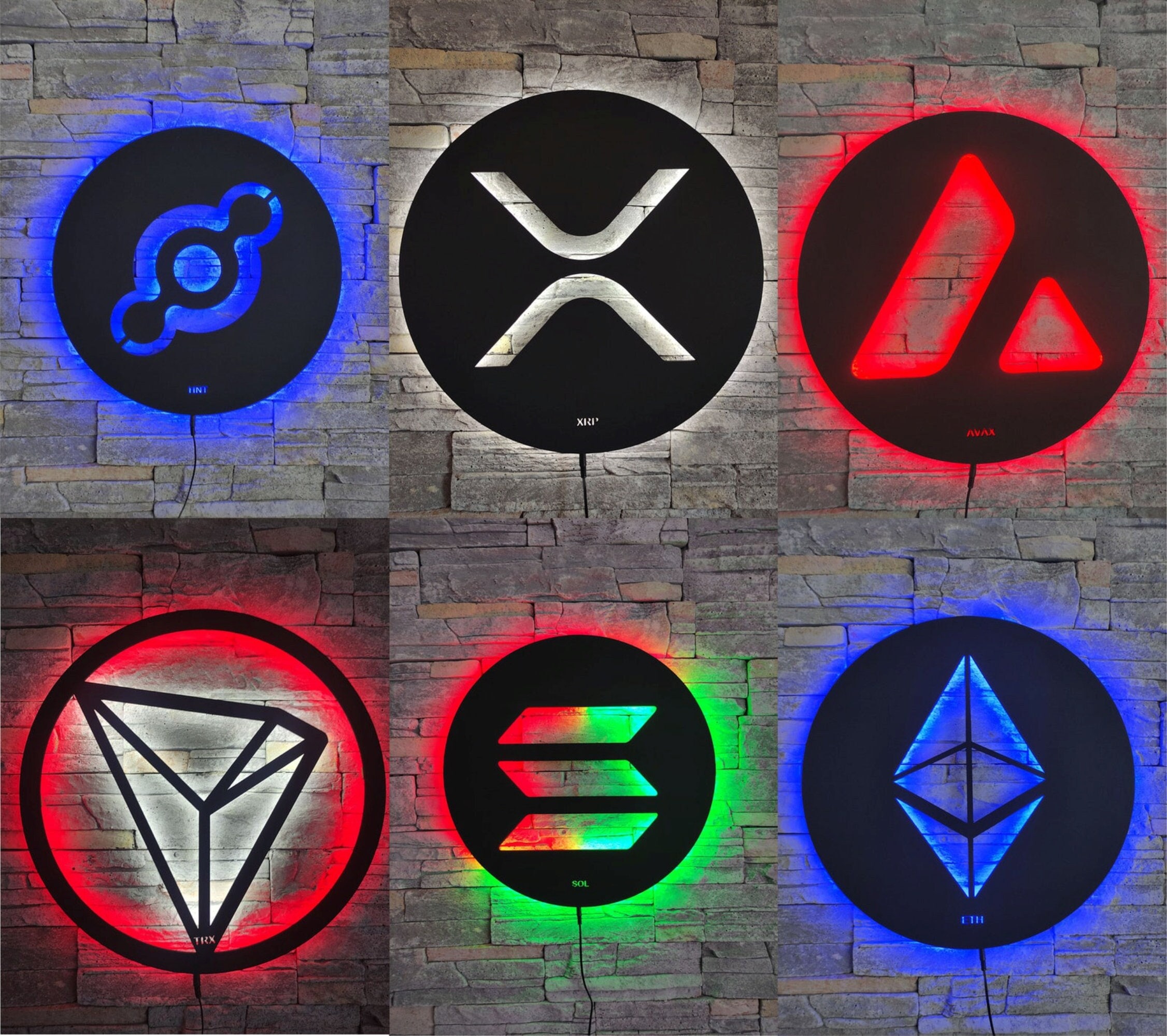 Wall Sign 3d Crypto Currency Bitcoin Btc Led Sign Ethereum Solana Avalanche Tron Ripple Helium Sign Wall Decor Coin Wall Art PT54075