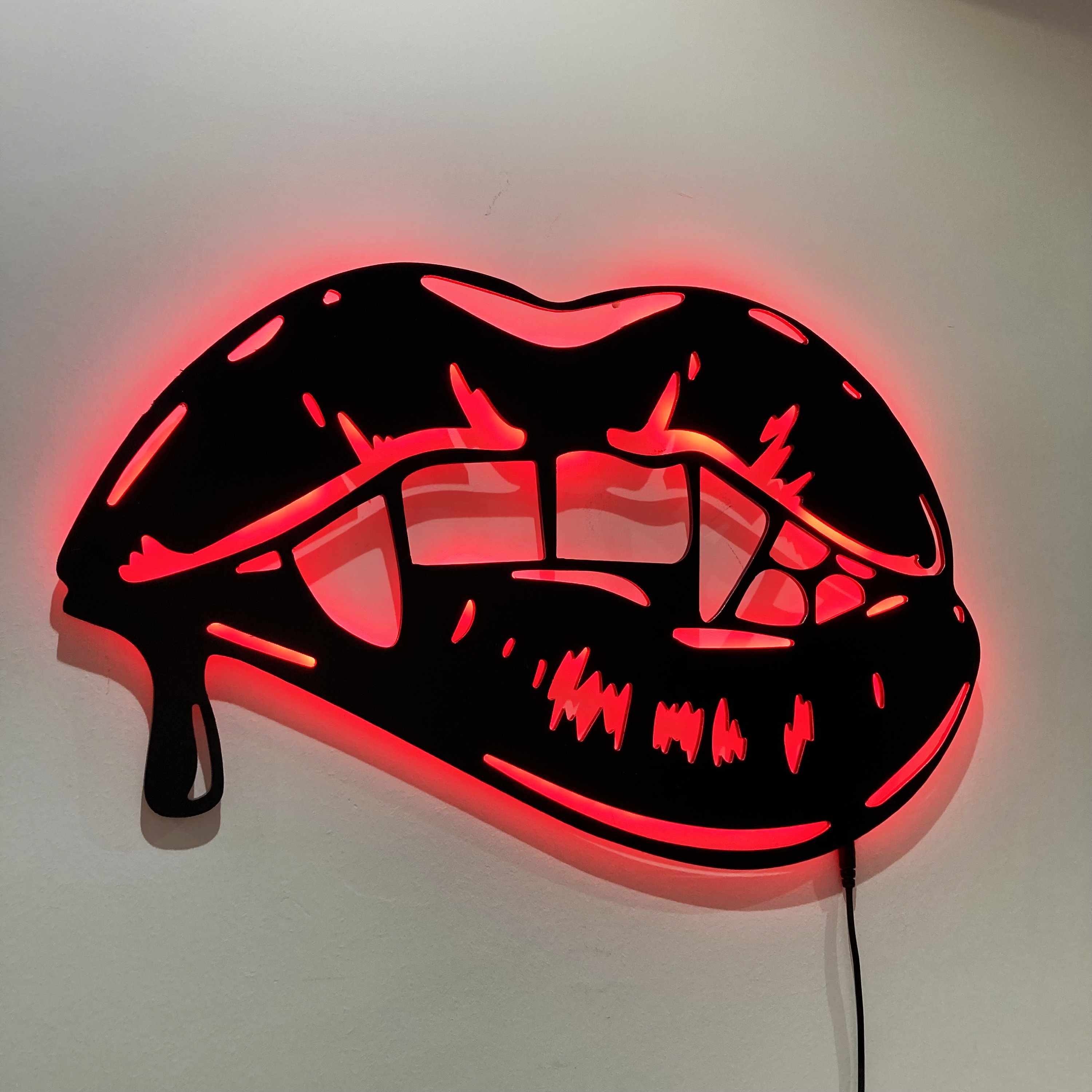 Wall Sign 3d Vampire Lip Wall Decor Led Light Wall Decor Halloween Gift Vampire Lip Wall Art Halloween Party Decor Halloween Signs PT54100