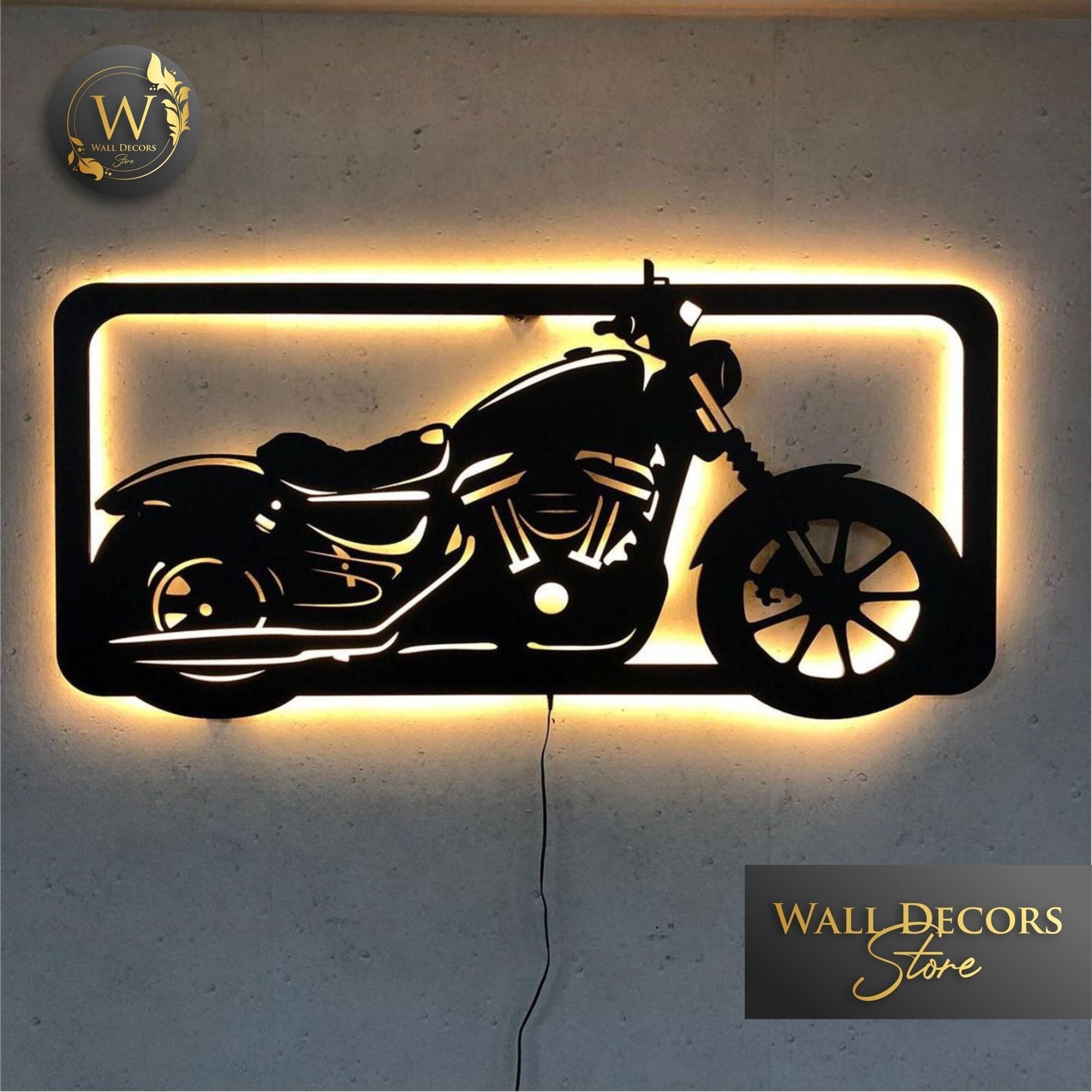 Wall Sign 3d Chopper Wall Decor Led Light Wall Decor Composite Sign With Led Lights Motorcycle Led Sign Souvenirs Motorcycle Wall Art PT54072