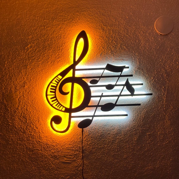 Letrero de pared 3D, decoración de pared Sol Key Music Notes, decoración de pared con luz Led, letrero led Sol Key, arte de pared Sol key, letrero Led para pared, regalos musicales