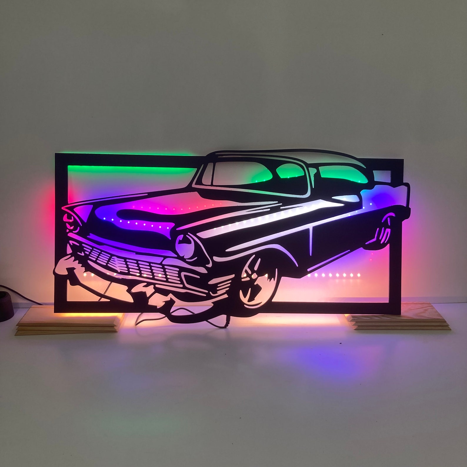 Wall Sign 3D Classic Car Wall Decor Led Light Wall Decor Etsy