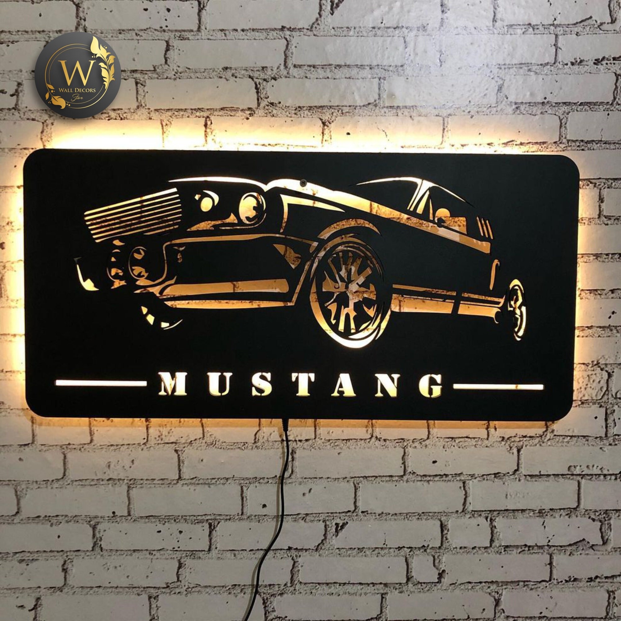 Wall Sign 3d Ford Mustang Wall Decor Led Light Wall Decor Composite Sign With Led Lights Mustang Led Sign Souvenirs Mustang Wall Art PT54112