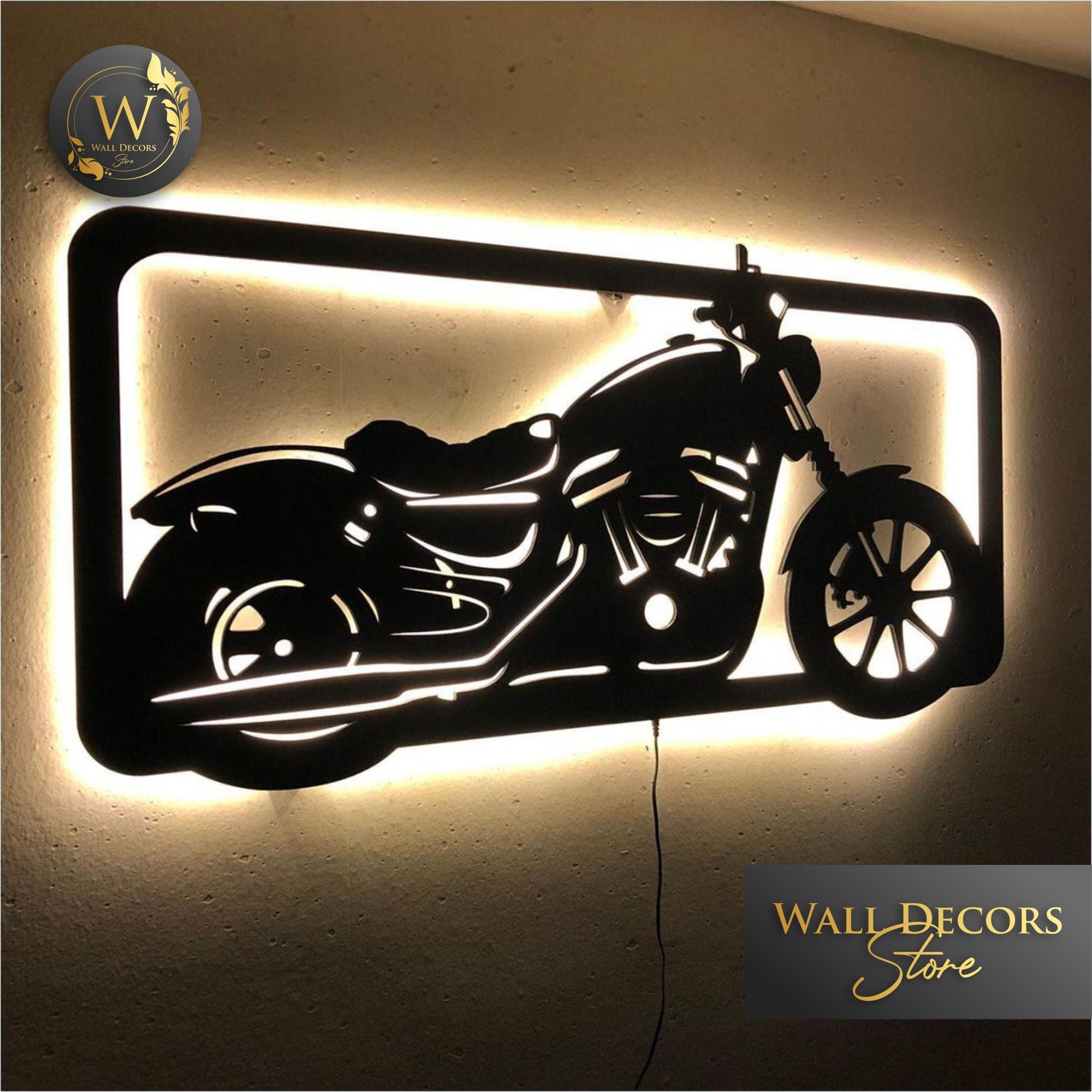 Wandschild 3D, Wanddeko Chopper, Led-Licht-Wanddeko, Verbundschild mit LED- Lichtern, Motorrad-LED-Schild, Souvenirs, Motorrad-Wandkunst - .de