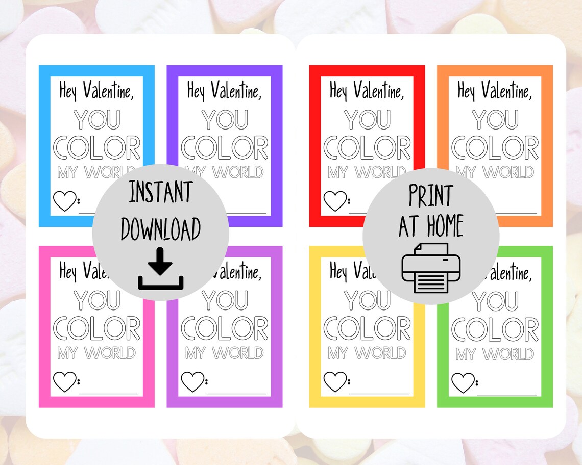Class Valentines Printables, Colorful Valentines Cards - Etsy