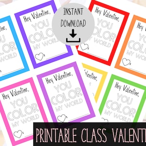 Class Valentines Printables, Colorful Valentines Cards - Etsy
