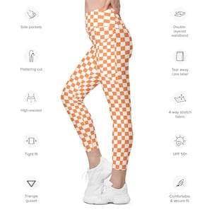 Orange Checkerboard Leggings with Pockets, Orange Checkered Leggings, tennessee leggings, ut leggings