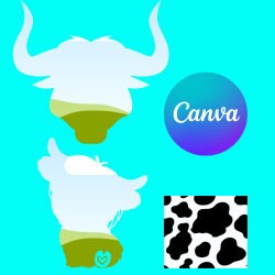 Highland Cow Doodle Design, Cow Canva Frame, SVG Doodle Frame, Cow SVG, Cross svg, Cow Design, Farm Art