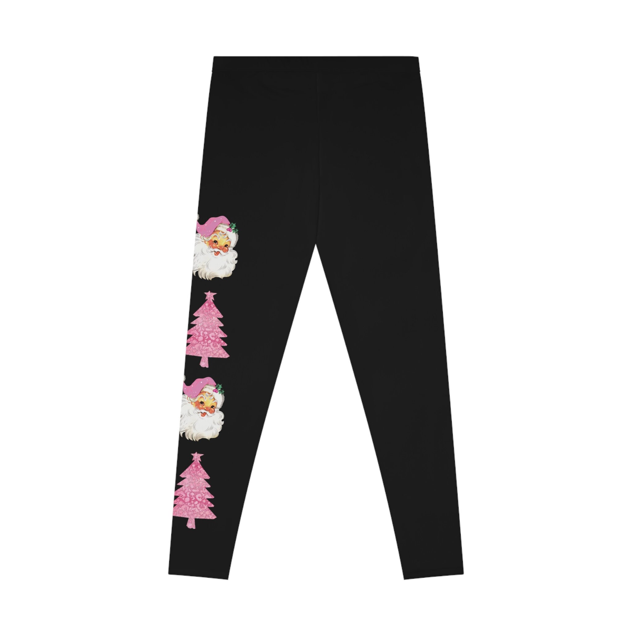 Pink Santa Christmas Tree Leggings, Stretchy Leggings, Christmas