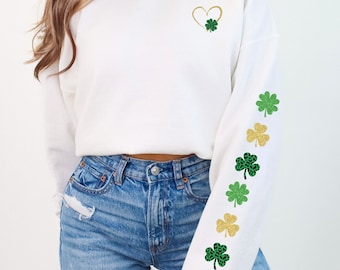 Glitter Print Shamrock Sweatshirt, St. Patricks Day Shirt Women, gift for her