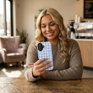 Personalized Blue Bow Phone Case | Blue Checkered | Blue Stripe |  Checkerboard Phone Case | Tough Phone Case for iPhone Samsung Goggle