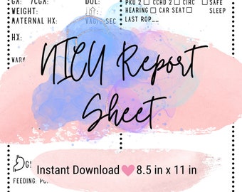NICU Nurse Report Sheet Neonatal Icu Report Sheet Baby Nurse Brain Sheet Hourly Template 1 Patient Printable PDF