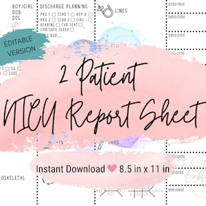 EDITABLE NICU Nurse Report Sheet Neonatal Icu Report Sheet Baby Nurse Brain Nursing Report Sheet Hourly Template 2 Patient Printable PDF