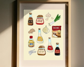 Printable Korean Food Ingredients Poster | Korean Cuisine | Korean Food | Home Decor | Korean Gift | Wall Decor | Korean Art
