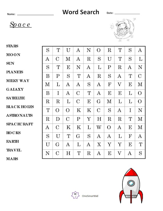 Kids Word Search Space Themed Puzzle Downloadable Digital - Etsy