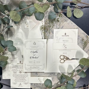 Elfenbeinfarbene Hochzeitseinladung für indische Hochzeiten | Lord Ganesha Design | Elegante Hindu-Hochzeit lädt mit Einsätzen in Tamil ein