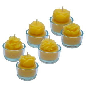 Beeswax candle | Set of tea lights - rose, peony | Handmade | Hand-painted | 100% beeswax