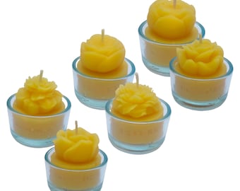 Beeswax candle | Set of tea lights - rose, peony | Handmade | Hand-painted | 100% beeswax
