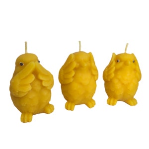 Bienenwachskerze | 3D Ostern Kerze | 3-ER Set! - Vögel - Nichts HÖREN, Nichts Sagen, Nichts SEHEN | 50 x 55 x 80 mm; 335 Gramm