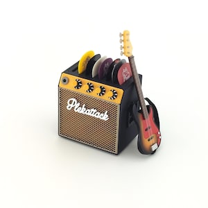 Custom Guitar Pick Holder – Retro Mini Amp | Personalisiert mit Name | Gitarren Plektrum Organizer Geschenk