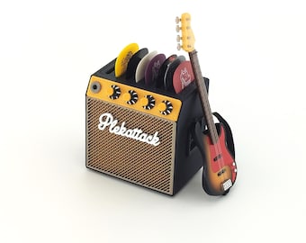 Custom Guitar Pick Holder – Retro Mini Amp | Personalisiert mit Name | Gitarren Plektrum Organizer Geschenk