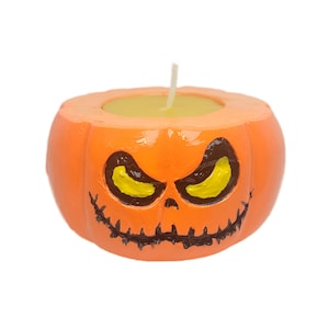 Halloween decoration | Tealight holder or beeswax candle in plaster | Pumpkin Halloween | Handmade | Hand-painted