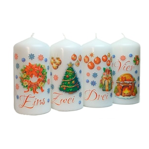 Advent candles | Christmas candles - Advent Christmas motifs | High-quality print on the candle – NO FOIL, 3D effect – 120 x 58 mm