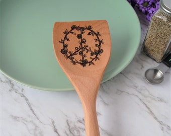 Wildflower Peace Sign Wood Burned Spoon