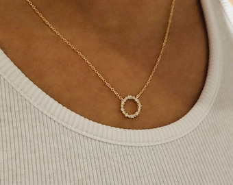 Diamond circle necklace, dainty circle necklace, minimalist gold necklace, gifts for her, bridesmaids gifts, delicate gold necklaces
