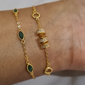 dainty gold baguette charm bracelet