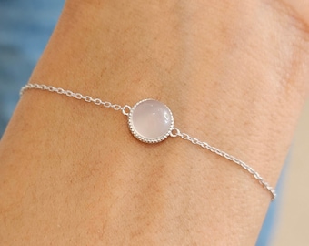 White Jade bracelet silver, gemstone bracelet, dainty silver bracelet, minimalist bracelet, unique gift for her, bridesmaids gift