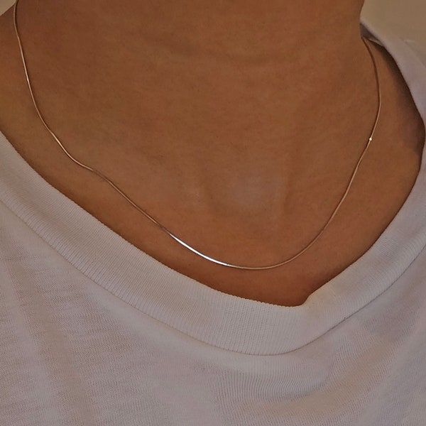 1mm very thin 925 silver snake chain, herringbone necklace, dainty necklace, minimalist necklace, gifts for her, layering necklace