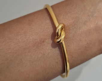 Gold Waterproof Knot Bangle, Gold cuff bracelet, 18ct gold plated stacking bangles, gifts for her