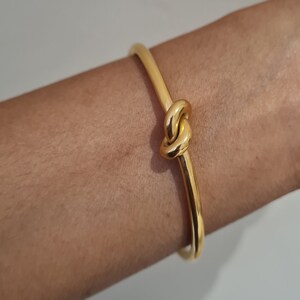 Gold Waterproof Knot Bangle, Gold cuff bracelet, 18ct gold plated stacking bangles, gifts for her