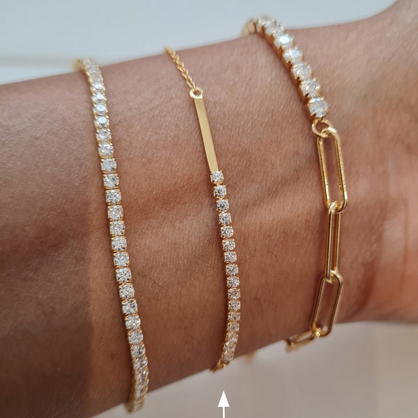 Dainty tennis bracelet, gold minimalist bracelet, delicate bracelet, thin bracelet, gold stacking bracelet, gift for her