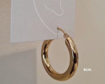 4cm medium hoops, gold minimalist hoops, Bold Hoop Earrings in 18K Gold Plated , Tarnish free & Waterproof Jewellery, Gifts for her