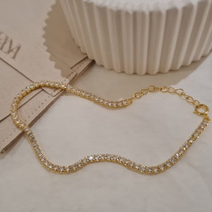 Tennis bracelet, delicate gold bracelet, minimalist tennis bracelet, dainty bracelet, diamond bracelet, gift for her, stacking bracelet