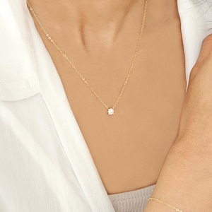 Dainty solitaire diamond necklace, delicate necklace, layering gold necklace, sterling silver jewellery, bridal necklace, gifts for her