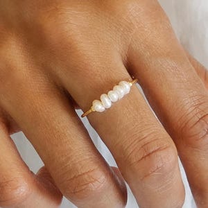 Dainty pearl ring, freshwater pearl ring, stacking gold ring, gifts for her, bridesmaids gift, layering jewellery, waterproof ring