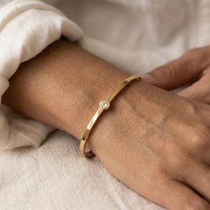 Gold Diamond Bangle Bracelet, Minimalist Jewellery, Bridesmaids Gift, Gift for Her,  Waterproof Jewellery, Quiet Luxury