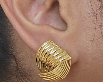 Chunky textured earrings, minimalist jewellery, chunky gold earring, geometric earrings, stacking earring, waterproof earrings, gift for her