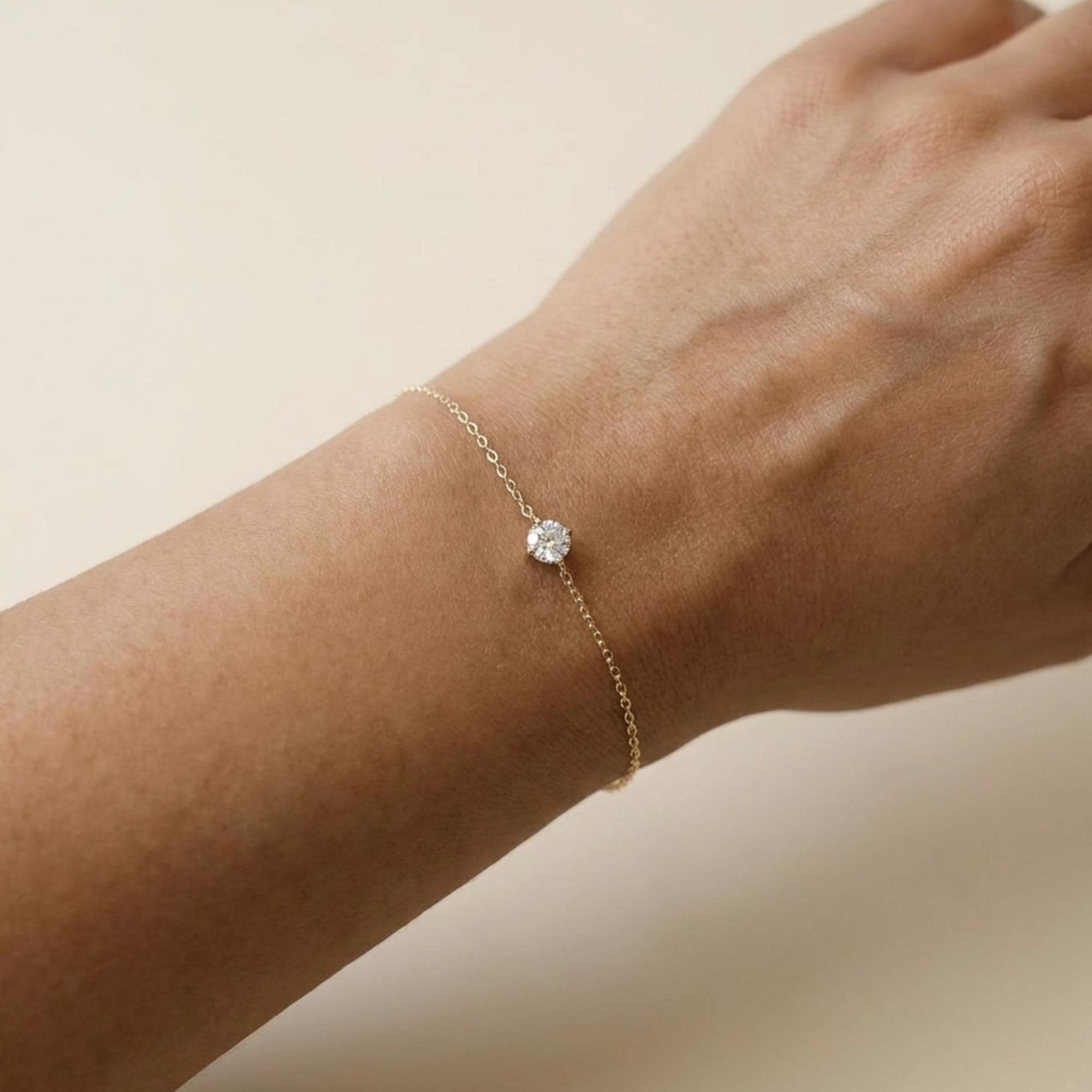 Dainty Solitaire Diamond Bracelet 14k Gold-Plated Minimalist Bezel…
