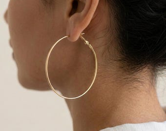 Large gold hoops, minimalist gold hoop earrings, non tarnish hoops, thin hoops, waterproof hoops, gifts for her, gifts for her