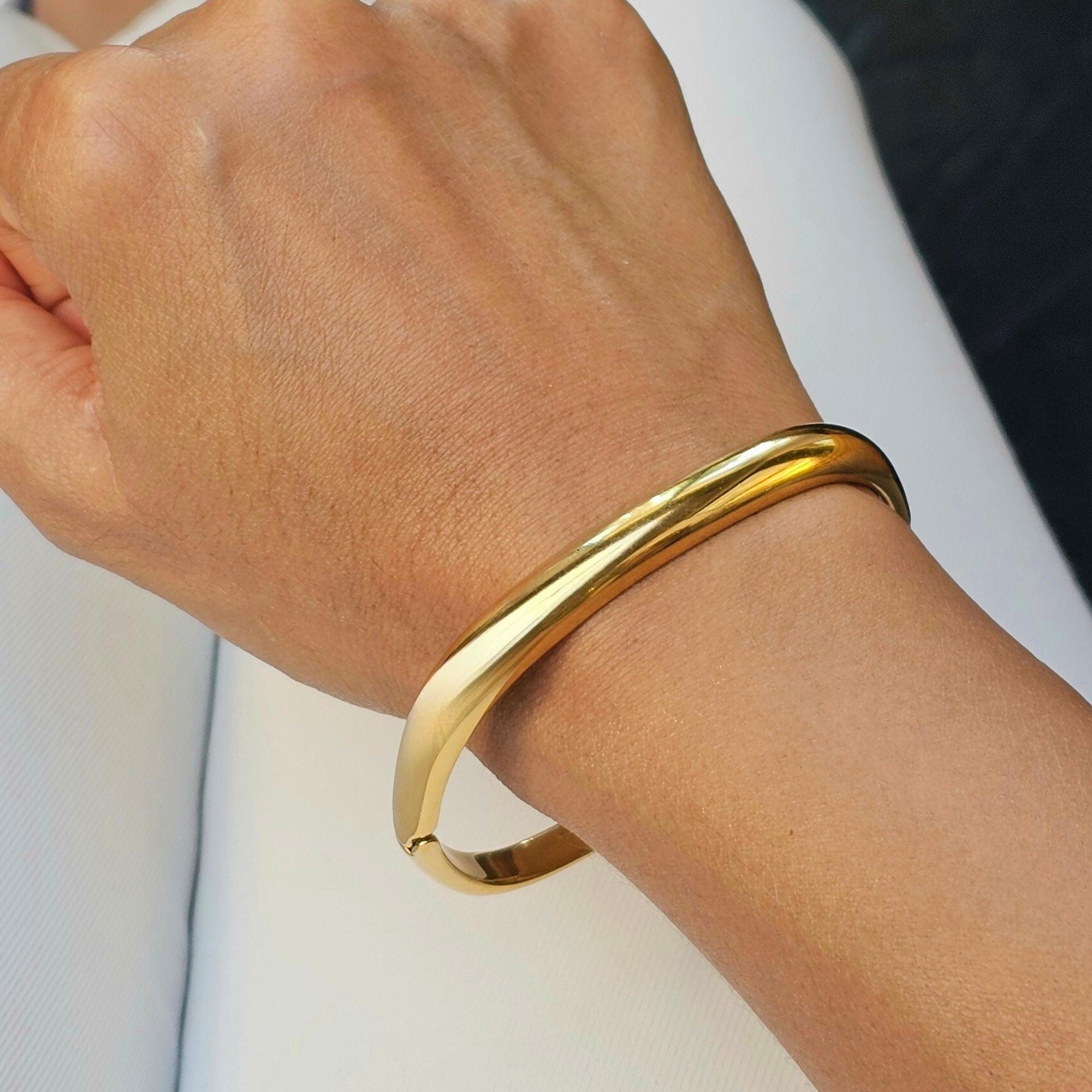 thumbnail image 2 of Stainless Steel Gold Plated Multicolor Bangle Bracelet – Fashion Jewelry For Unisex (Oval, Resizable) 2 of 2