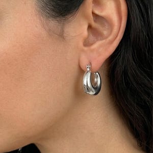 Créoles épaisses en argent, bijoux imperméables et inaltérables, bijoux à superposer, créoles moyennes, cadeaux pour elle, bijoux minimalistes