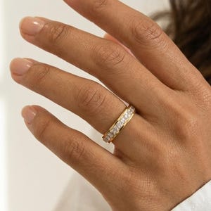 Pave diamond band ring, dainty gold ring, elegant ring, minimalist stacking ring, gifts for her, waterproof jewelry, tarnish free ring